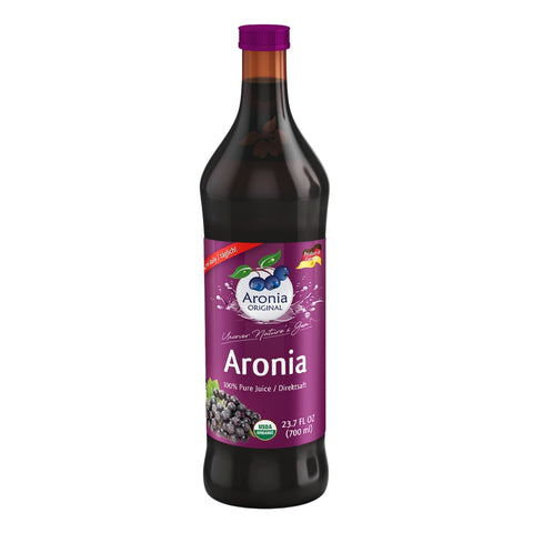 Organic Aronia Berry Juice 700ml glass bottle - front view