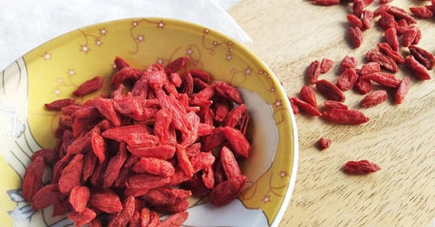 Wolfberries or goji berries dried on table