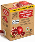 PassionBio pomegranate juice 3 L bag-in-box with tap and English and French label