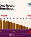 Illustration: one 700 ml bottle of Shoti Turmeric Shot holds ten 70 ml shots