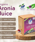Organic Aronia Juice 3 L Bag-in-Box – Canada packaging, box with tap on a wooden board