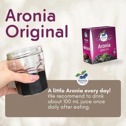 Organic Aronia Juice 3 L Bag-in-Box – Canada packaging, box next to a glass of juice