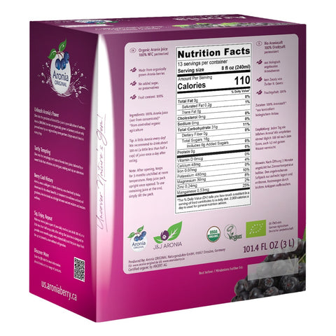Organic Aronia Berry Juice 101.4 fl oz (3 Liter) Box | Not from Concentrate