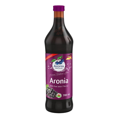 Organic Aronia Juice 700 ml glass bottle – Canada packaging, front view