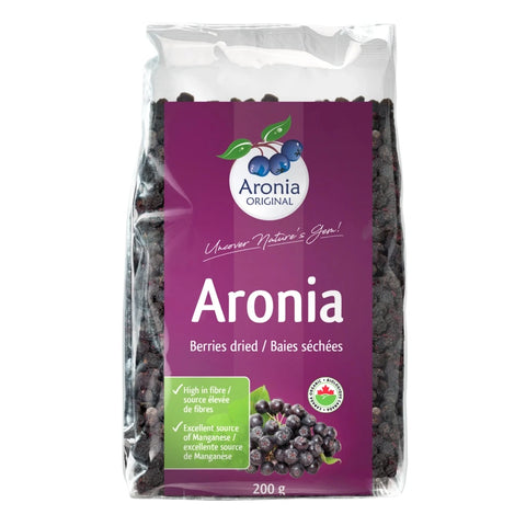 Organic Dried Aronia Berries 200 g pouch – Canada packaging, front view