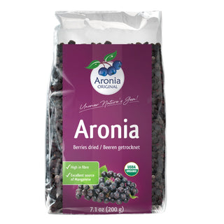 Organic Dried Aronia Berries 200g pouch - front view