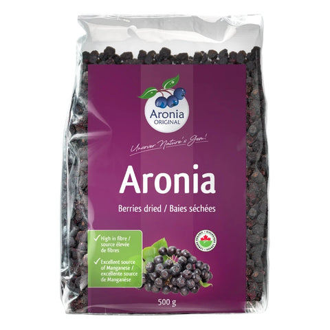Organic Dried Aronia Berries 500 g pouch – Canada packaging, front view