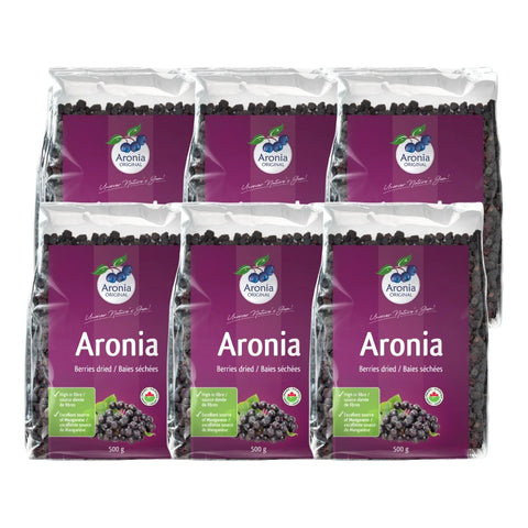 Organic Dried Aronia Berries 500 g, pack of 6 pouches – Canada packaging