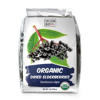 Organic Dried Elderberries 1 lb pouch - front view