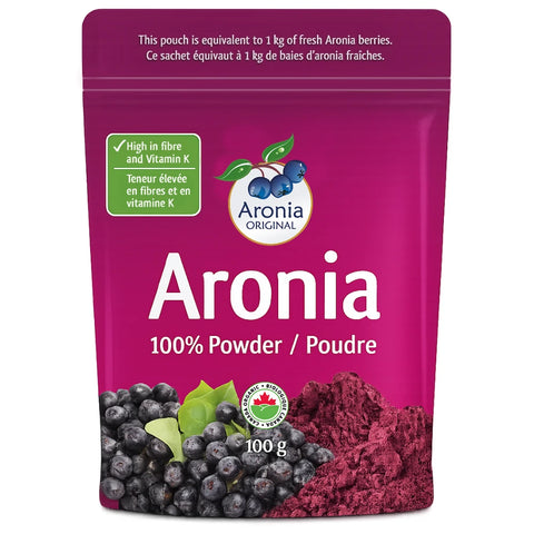 Organic Aronia Berry Powder 100 g pouch – Canada packaging, front view