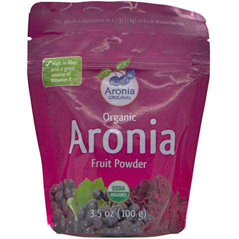 Organic Aronia Fruit Powder 3.5 oz (100 g) pouch – US label, front view