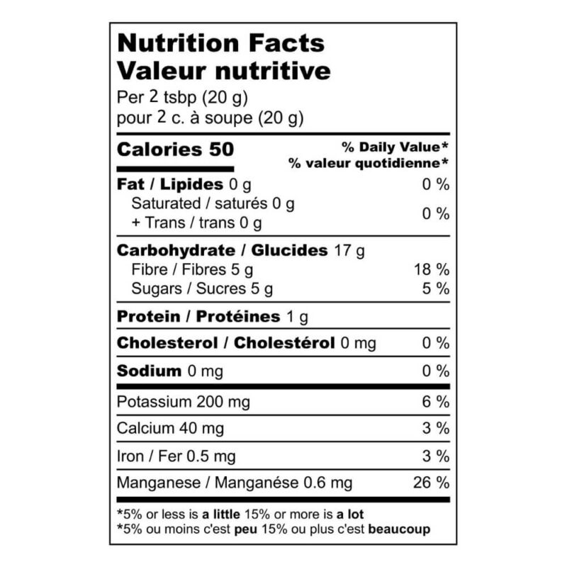 nutrition facts table of dried aronia berries