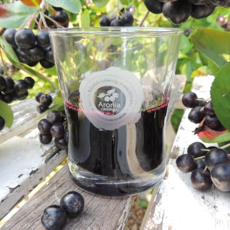 organic aronia berry juice in glass