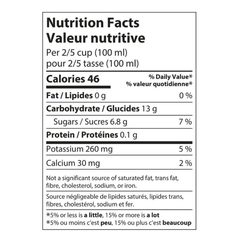 nutrition facts table aronia berry juice